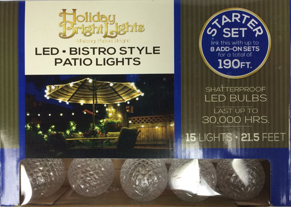 Holiday Bright Lights LED Bistro Style Patio Lights - Starter Set