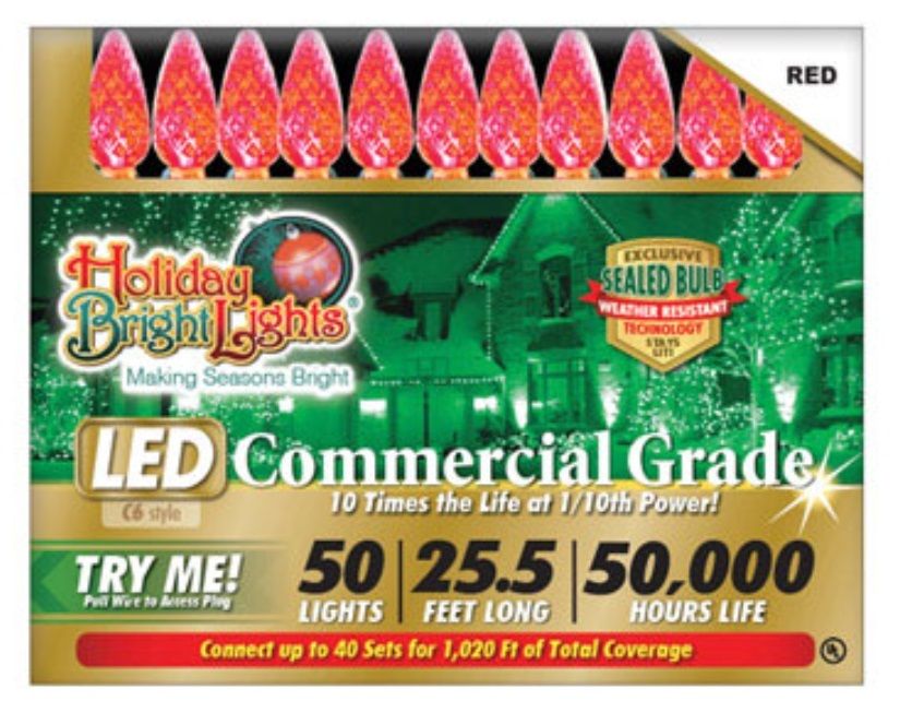 LED C6 Commercial Grade 50 Lights - Red