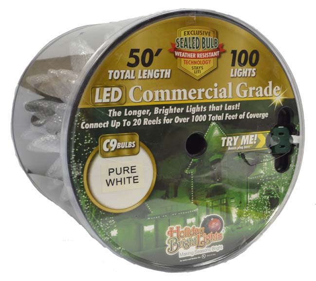 LED C6 Commercial Grade 100 Lights/50 Ft. Reel - Pure White