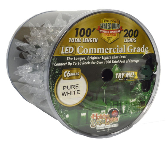LED C6 Commercial Grade 200 Lights/100 ft. Reel - Pure White