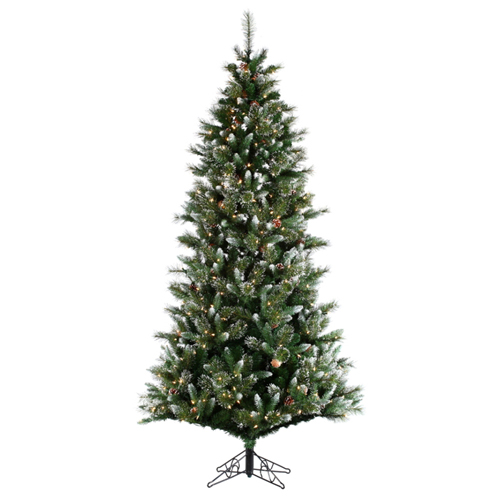 9' Slim Mix Snow Pine Tree, Clear Lights