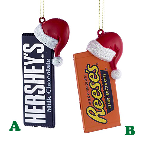 Hershey Bar or Reese's with Santa Hat Ornament