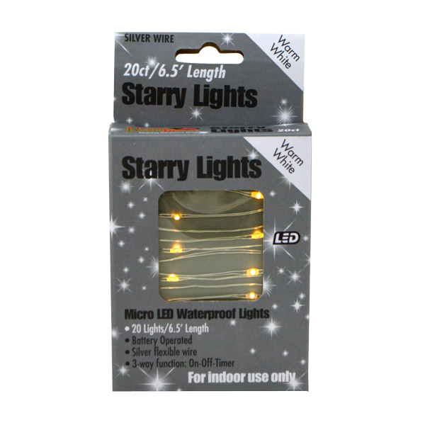 Micro LED Waterproof Warm White Lights, Silver Wire (20 Count)