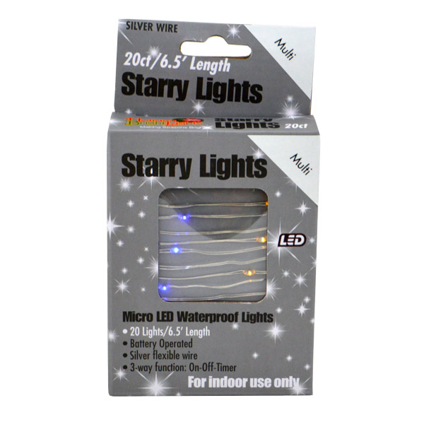 Micro LED Waterproof Multicolor Lights, Silver Wire (20 Count)