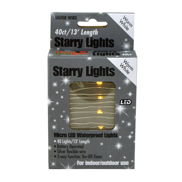Micro LED Waterproof Warm White Lights, Silver Wire (40 Count)