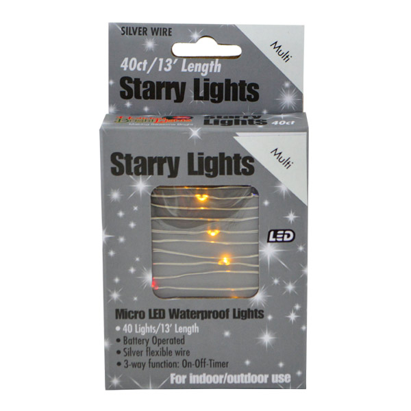 Micro LED Waterproof Multicolor Lights, Silver Wire (40 Count)