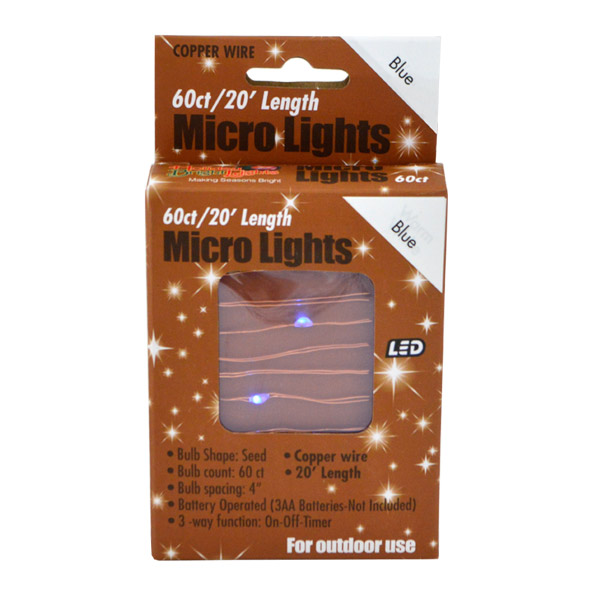 Micro LED B/O Lights, Blue Lights, Copper Wire (60 Count)