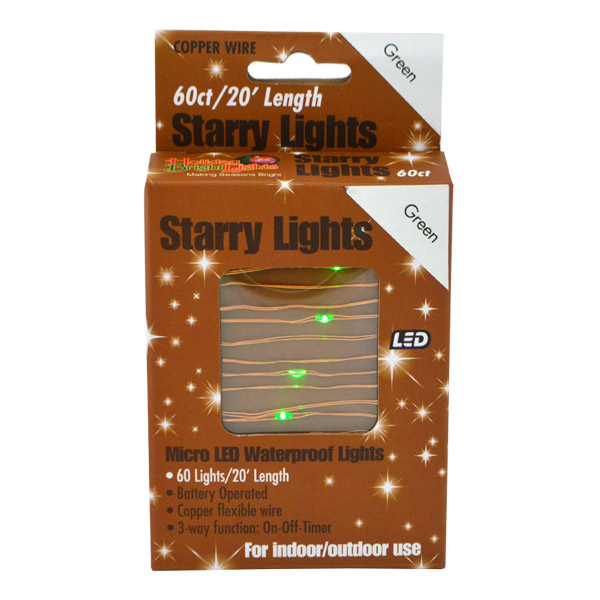 Micro LED B/O Lights, Green Lights, Copper Wire (60 Count)