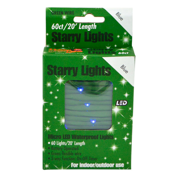 Micro LED Waterproof Blue Lights, Green Wire (60 Count)