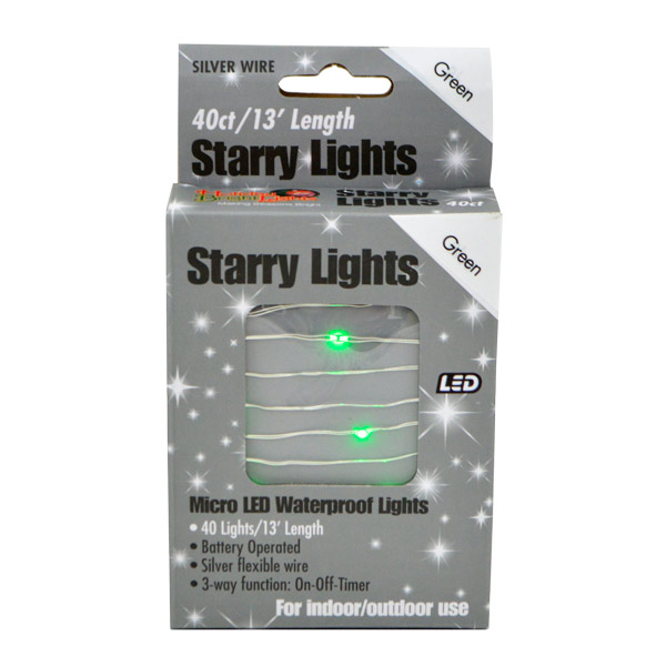 Micro LED Waterproof Green Lights, Silver Wire (40 Count)