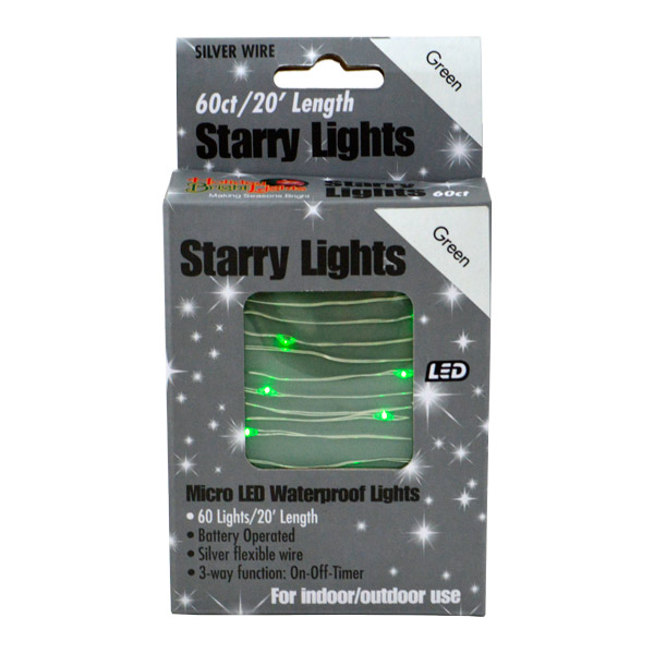 Micro LED Waterproof Green Lights, Silver Wire (60 Count)
