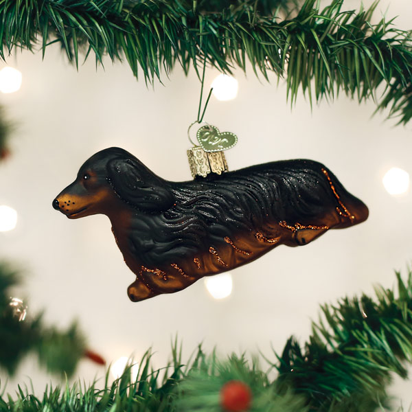 Long-Haired Dachshund Glass Ornament 