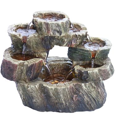 Alpine Flowing Falls Circular Tabletop Fountain with LED Lights
