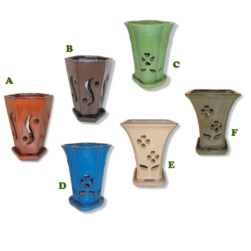 Orchid Pot w/ Saucer, 6 1/8" x 8"