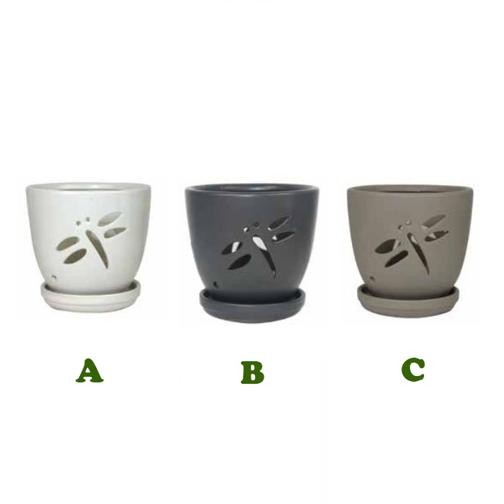 Dragonfly Orchid Pot w/ Saucer, 7 1/4� x 6� 