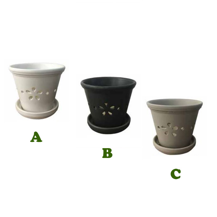 Daisy Orchid Pot w/ Saucer, 7 1/4 x 6 