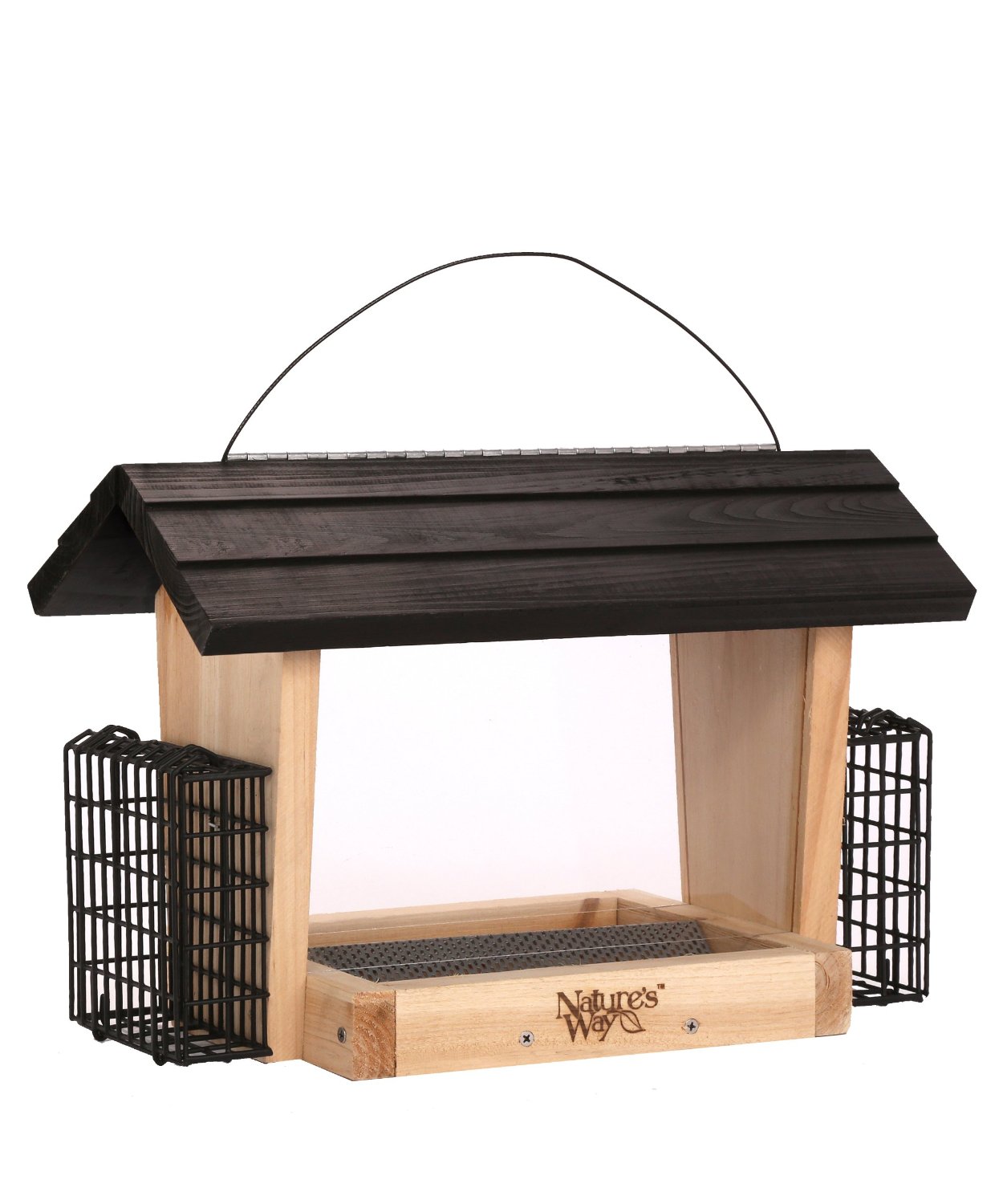 Nature's Way Bird Products Cedar Hopper Bird Feeder with Suet Cage, 6-Quart