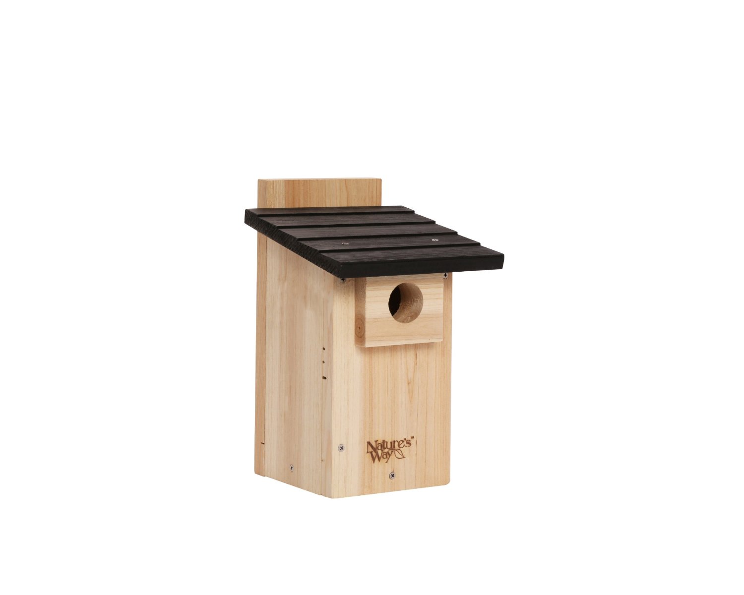 This cedar bluebird viewing house includes a side viewing window to watch